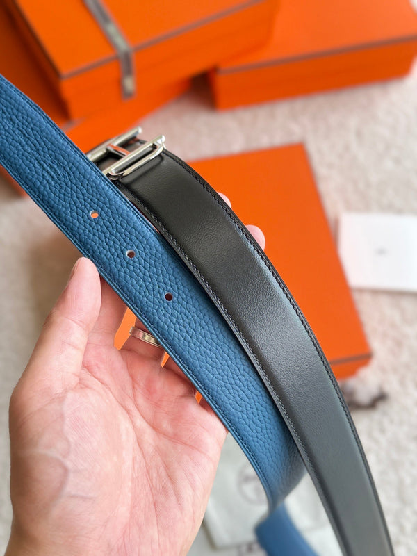 HM Silver Buckle 32mm Royal Belt Prussian Blue Leather 188419