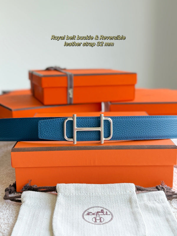 HM Silver Buckle 32mm Royal Belt Prussian Blue Leather 188419