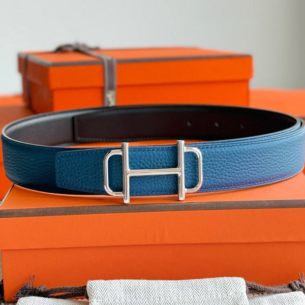 HM Silver Buckle 32mm Royal Belt Prussian Blue Leather 188419