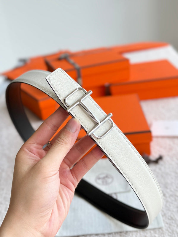 HM Silver Buckle 32mm Royal Belt Ivory Leather 188424