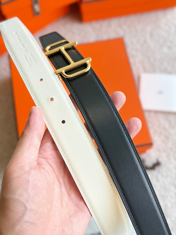 HM Gold Buckle 32mm Royal Belt Ivory Leather 188425