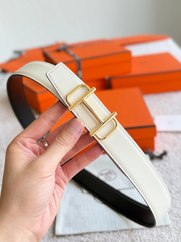 HM Gold Buckle 32mm Royal Belt Ivory Leather 188425