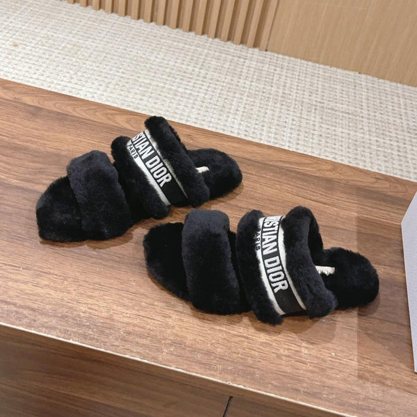 CD Sandal Black White Fleece And Canvas Fabric