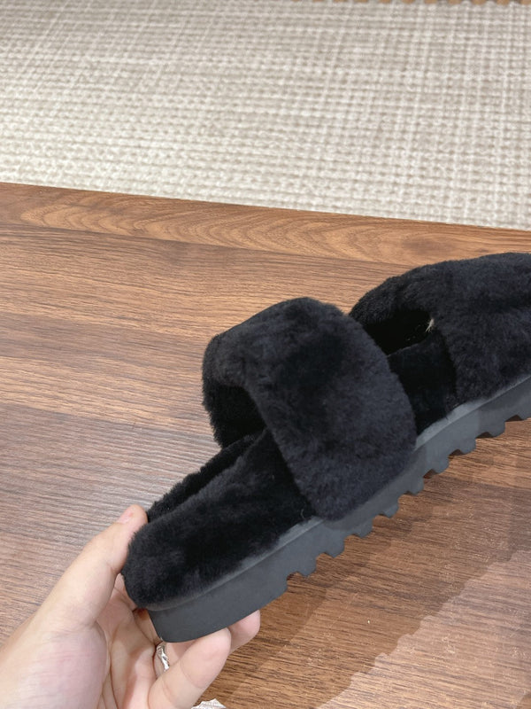 LV Sunset Flat Comfort Mule Black Wool