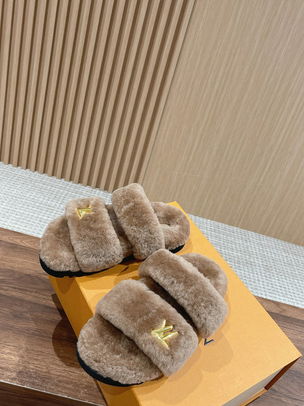 LV Sunset Flat Comfort Mule Milky Brown Wool