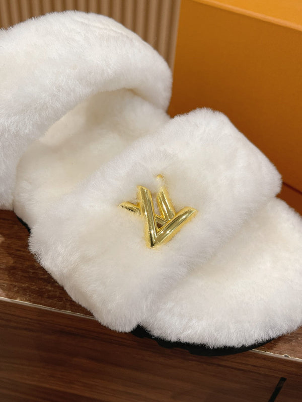 LV Sunset Flat Comfort Mule White Wool