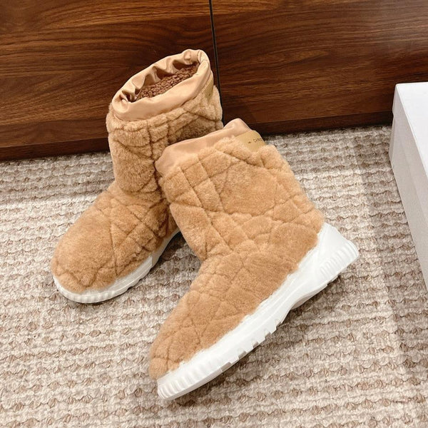 CD Ankle Boots Beige Fleece And Windbreaker Fabric