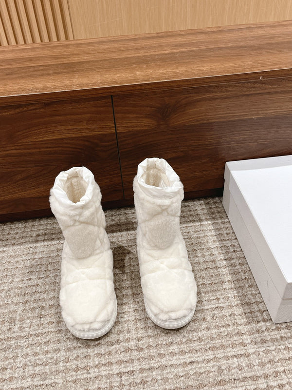 CD Ankle Boots White Fleece And Windbreaker Fabric