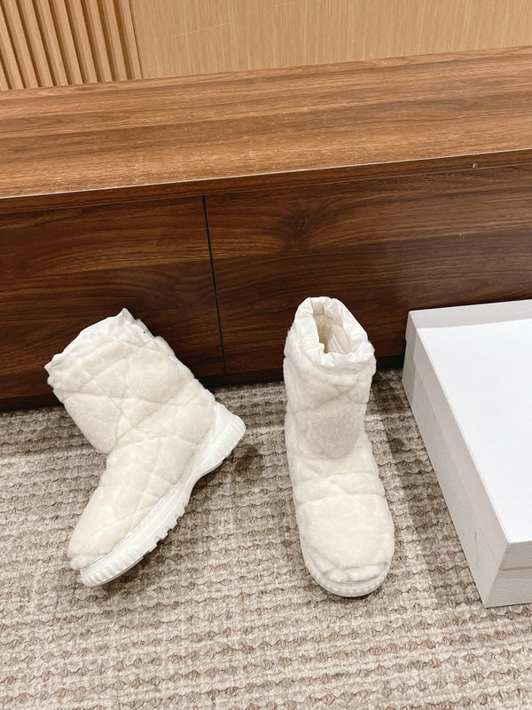 CD Ankle Boots White Fleece And Windbreaker Fabric