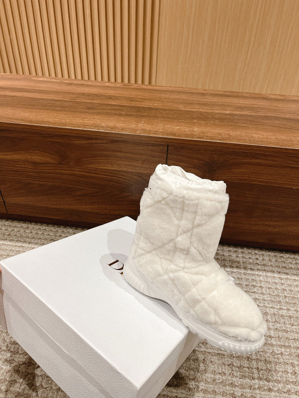 CD Ankle Boots White Fleece And Windbreaker Fabric