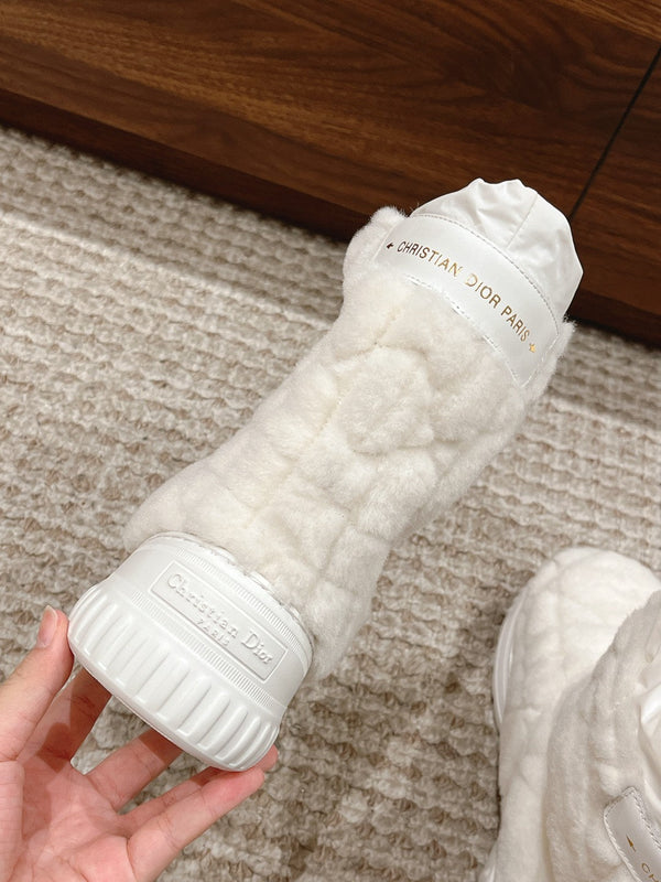 CD Ankle Boots White Fleece And Windbreaker Fabric