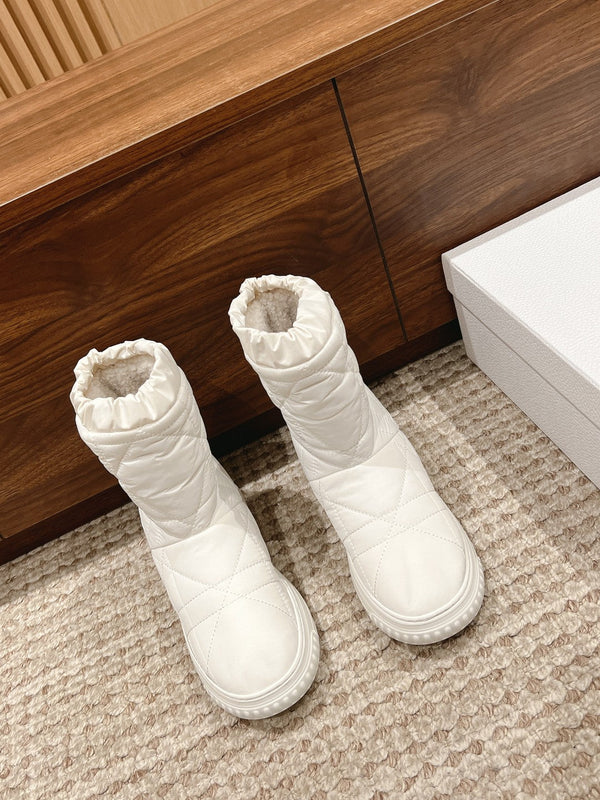 CD Ankle Boots White Quilted Windbreaker Fabric And Fleece