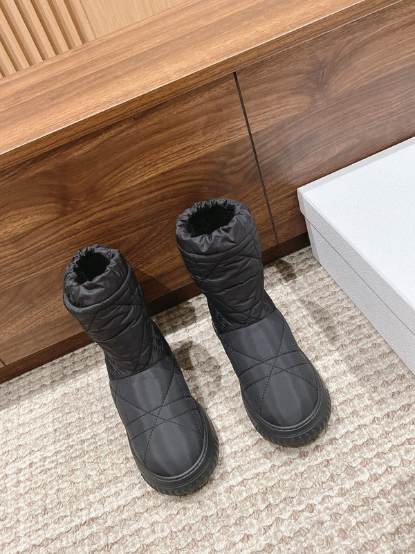 CD Ankle Boots Black Quilted Windbreaker Fabric And Fleece