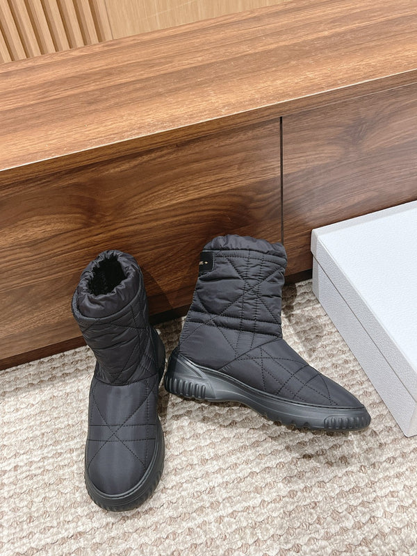 CD Ankle Boots Black Quilted Windbreaker Fabric And Fleece