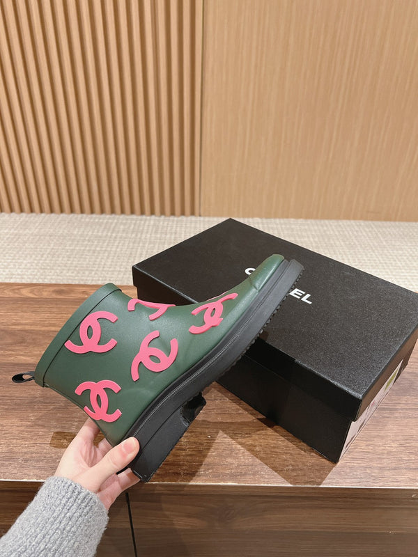 CC RAIN BOOTS GREEN FOREST TPU WITH PINK LOGO