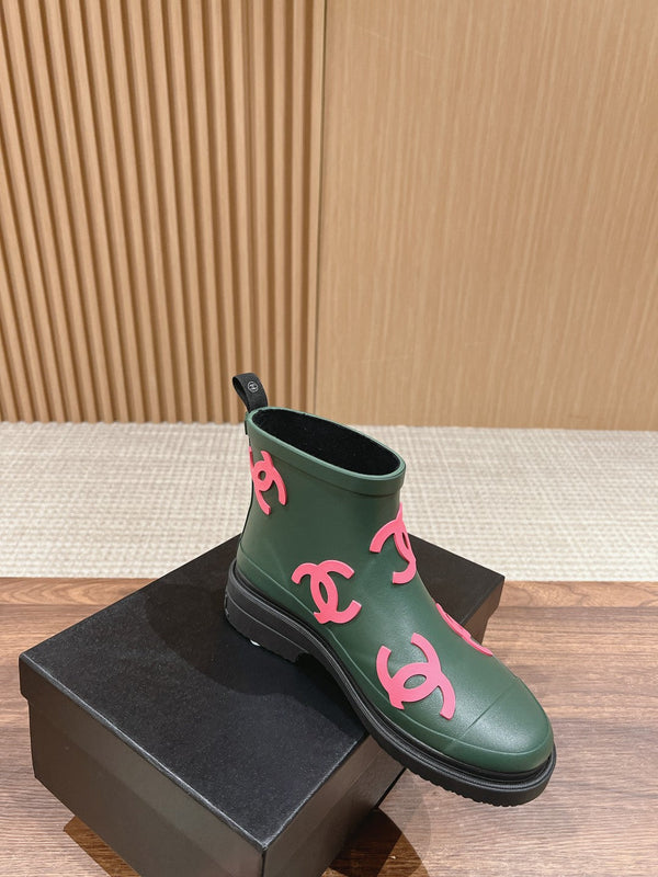 CC RAIN BOOTS GREEN FOREST TPU WITH PINK LOGO