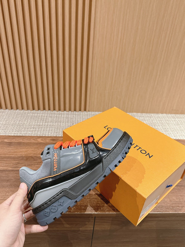 LV Trainer Maxi Sneaker Grigio Mix Arancione Pelle di vitello