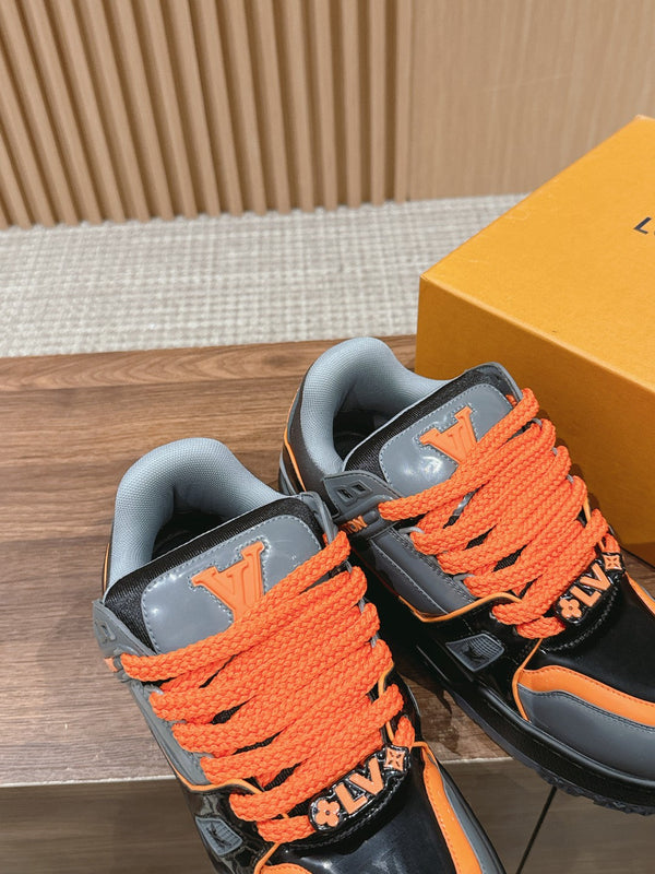 LV Trainer Maxi Sneaker Grigio Mix Arancione Pelle di vitello