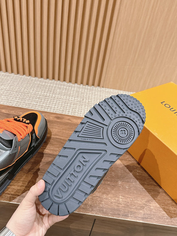 LV Trainer Maxi Sneaker Grigio Mix Arancione Pelle di vitello