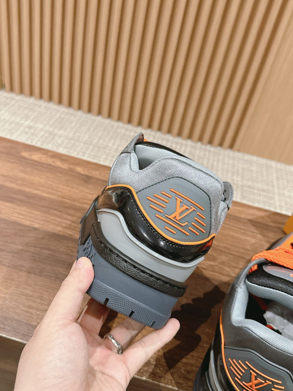 LV Trainer Maxi Sneaker Grigio Mix Arancione Pelle di vitello