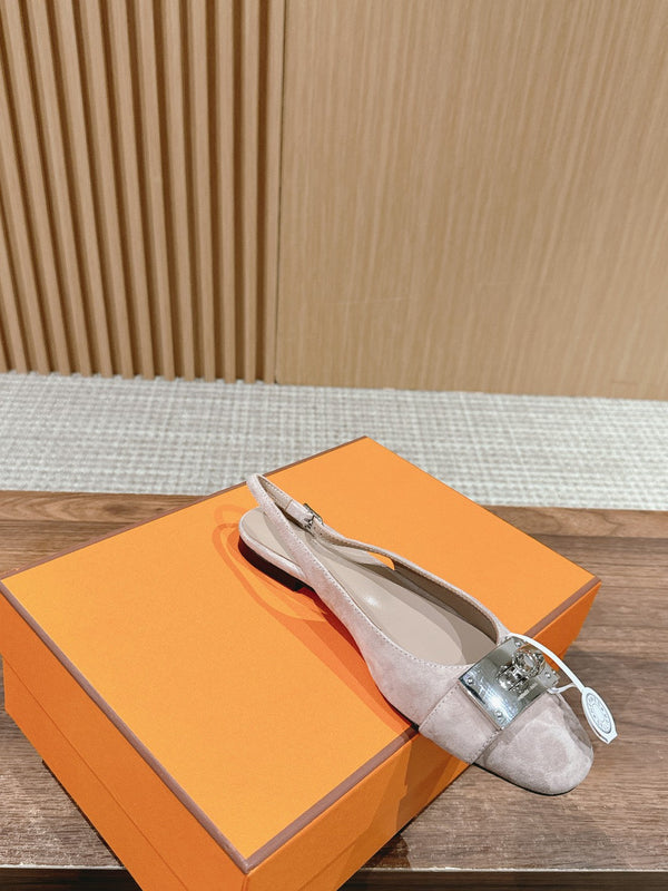 Innocente Slingback in pelle scamosciata color pesca chiaro in pelle di capra