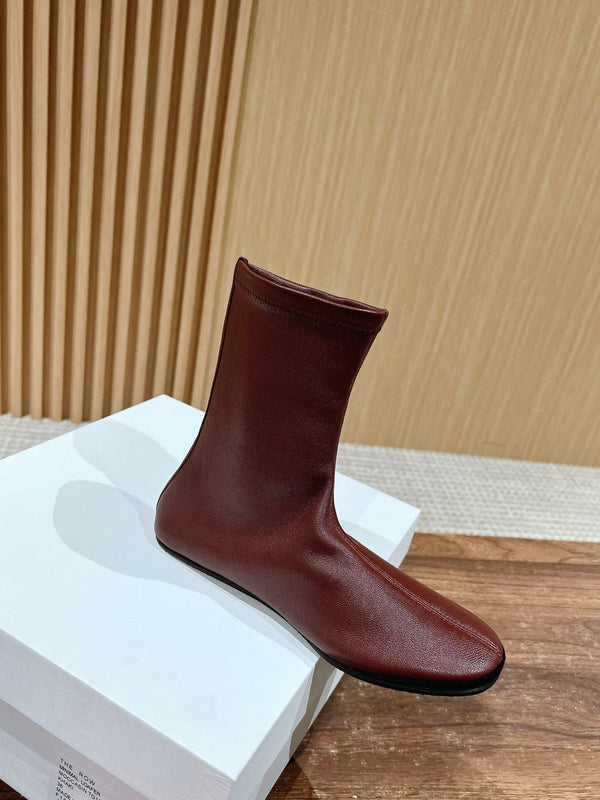 The Row Mid Sock Boots Burgundy Sheepskin 427974