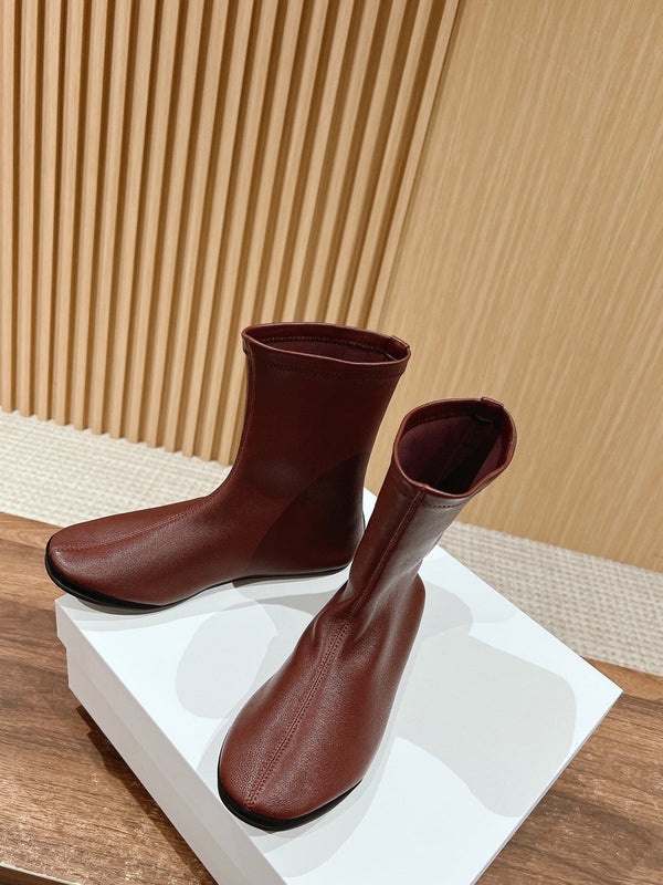 The Row Mid Sock Boots Burgundy Sheepskin 427974