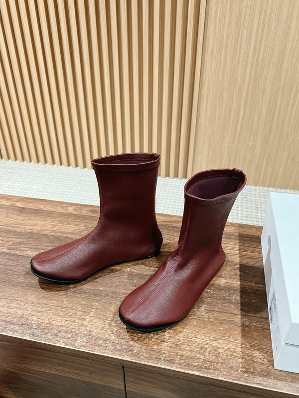 The Row Mid Sock Boots Burgundy Sheepskin 427974