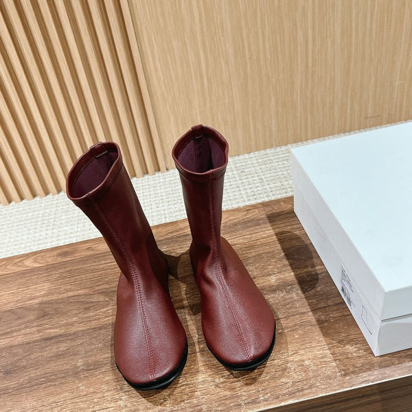 The Row Mid Sock Boots Burgundy Sheepskin 427974