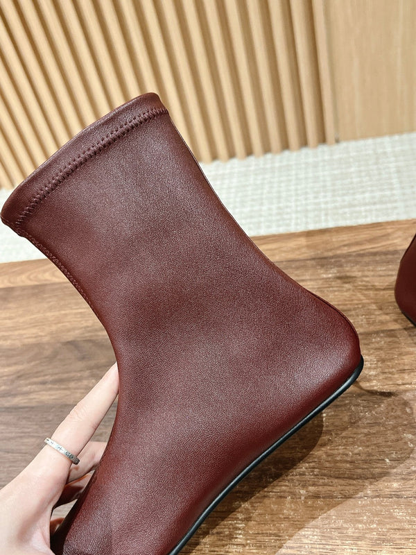 The Row Mid Sock Boots Burgundy Sheepskin 427974