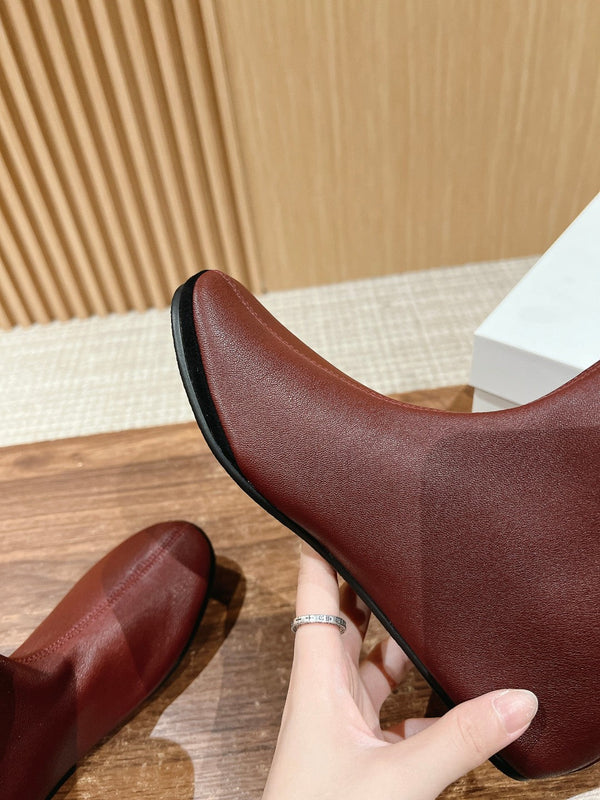 The Row Mid Sock Boots Burgundy Sheepskin 427974