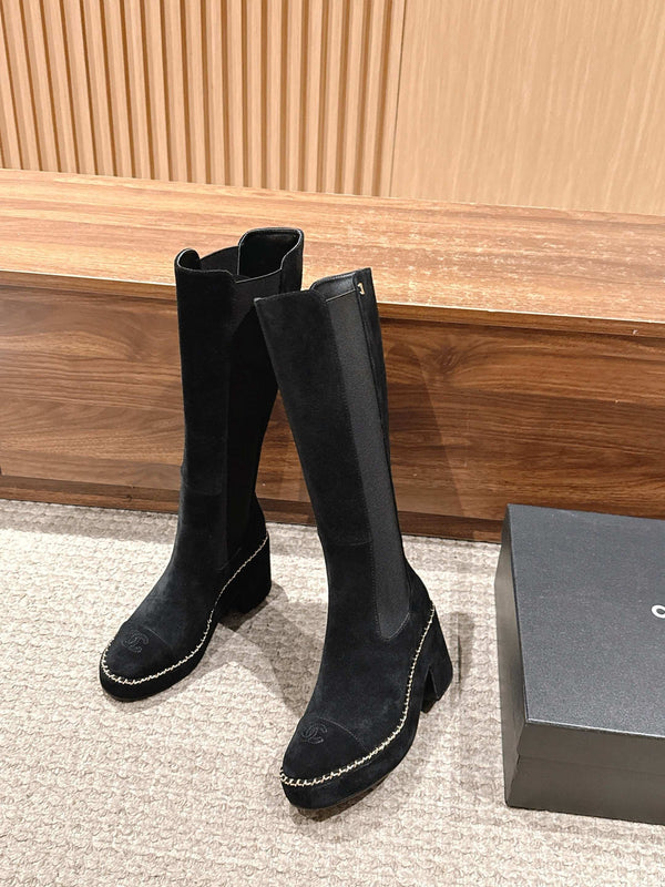 CC 25 Chelsea High Boots With Chain 85mm Black Suede 428213