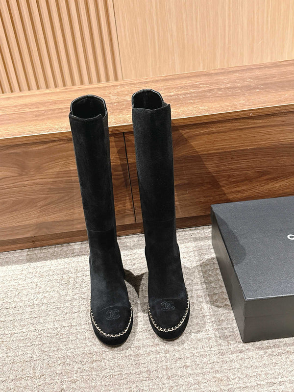 CC 25 Chelsea High Boots With Chain 85mm Black Suede 428213