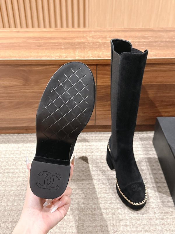 CC 25 Chelsea High Boots With Chain 85mm Black Suede 428213