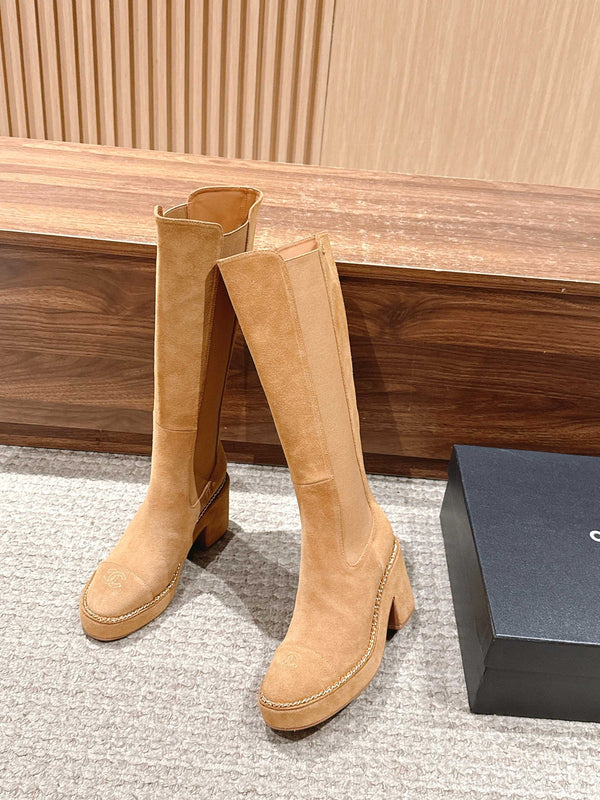 CC 25 Chelsea High Boots With Chain 85mm Beige Suede 428214
