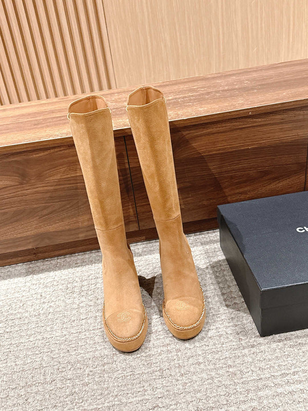 CC 25 Chelsea High Boots With Chain 85mm Beige Suede 428214