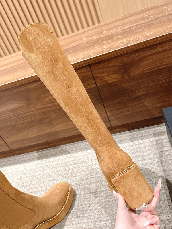 CC 25 Chelsea High Boots With Chain 85mm Beige Suede 428214