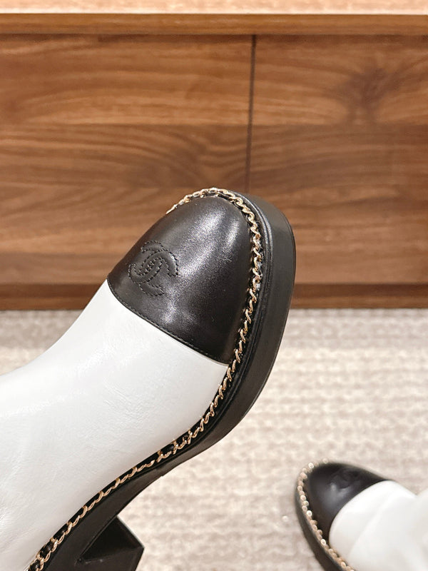 CC 25 Chelsea High Boots With Chain 85mm Black White Calfskin 428215