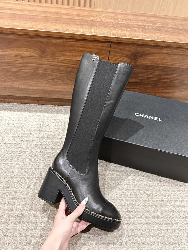 CC 25 Chelsea High Boots With Chain 85mm Black Calfskin 428221