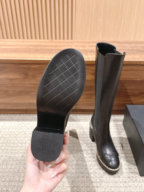CC 25 Chelsea High Boots With Chain 85mm Black Calfskin 428221