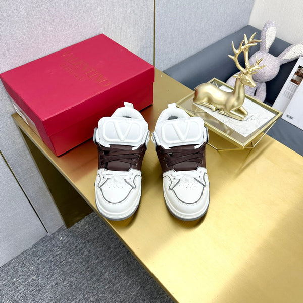 One Stud Sneaker Garavani Calfskin Fabric Brown White