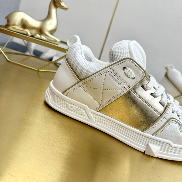 One Stud Sneaker Garavani Calfskin Fabric Gold White