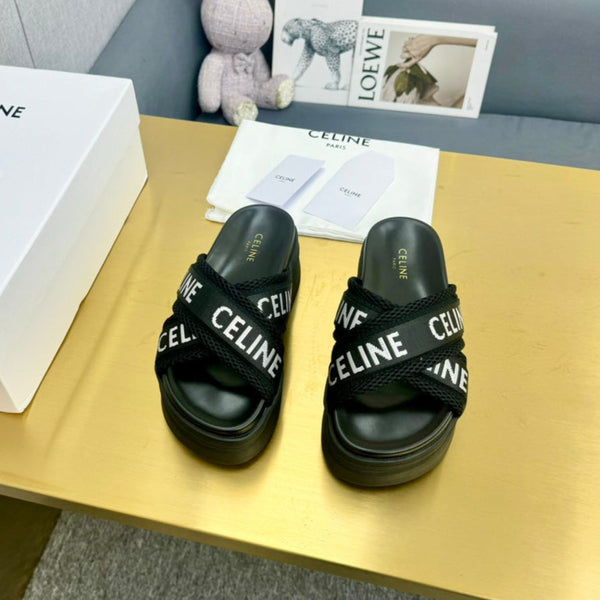 Celine Block Slide Black Fabric with Rubber 238137
