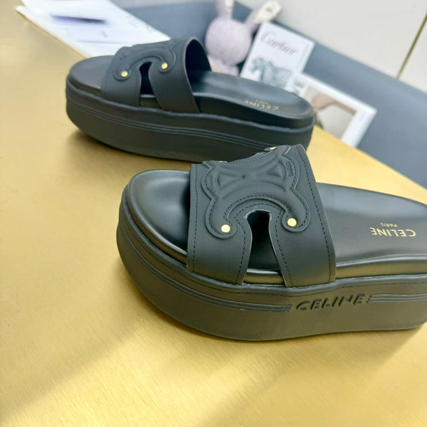 Celine Platform Slide Black Leather 238139