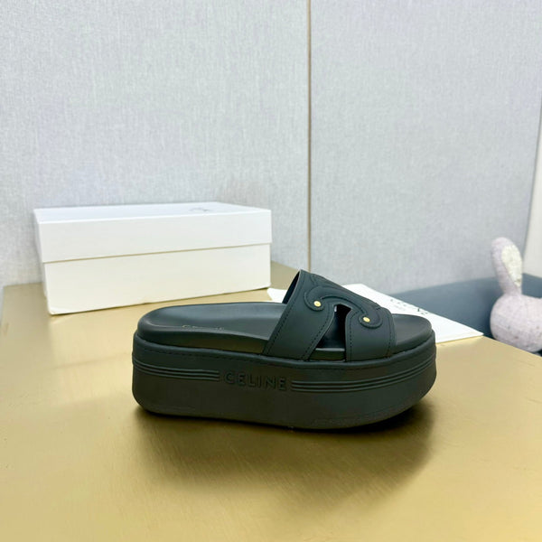 Celine Platform Slide Black Leather 238139
