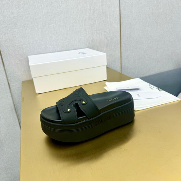 Celine Platform Slide Black Leather 238139
