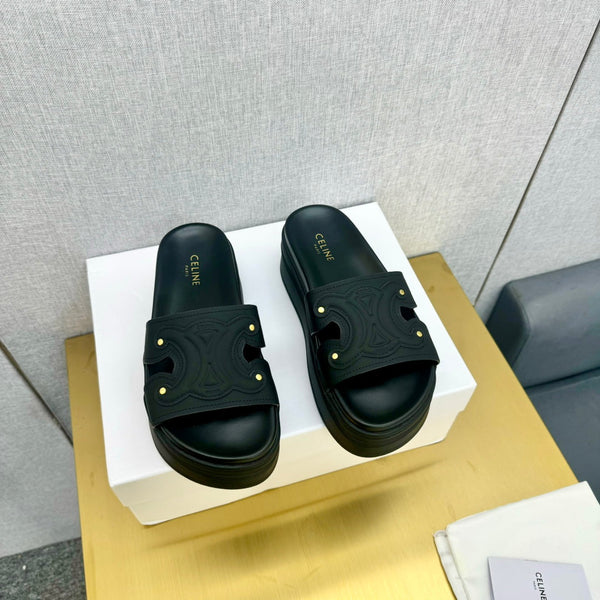 Celine Platform Slide Black Leather 238139