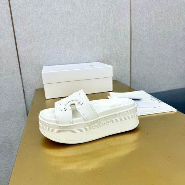 Celine Platform Slide White Leather 238140
