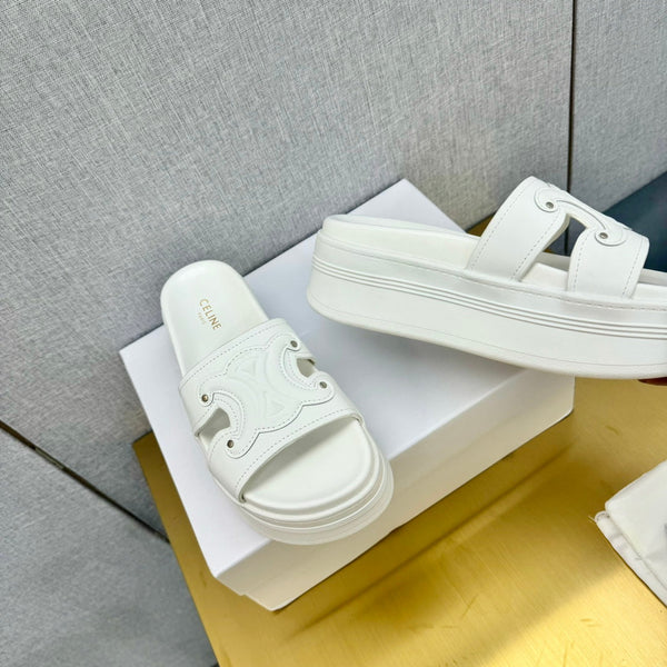 Celine Platform Slide White Leather 238140