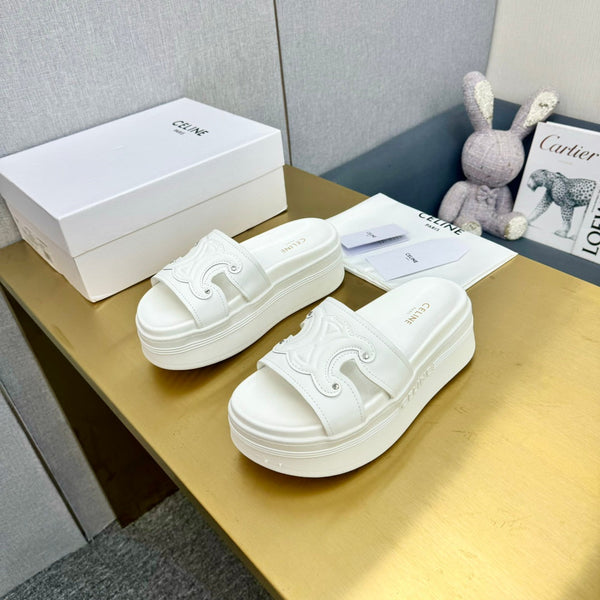 Celine Platform Slide White Leather 238140